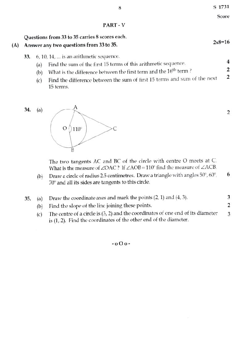 Kerala SSLC Maths Question Paper 2022 (PDF)