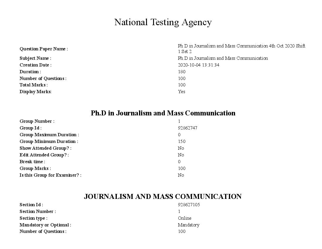 IGNOU Ph.D 2020 Question Paper for Ph.D in Journalism and Mass Communication  - Page 1 of 128