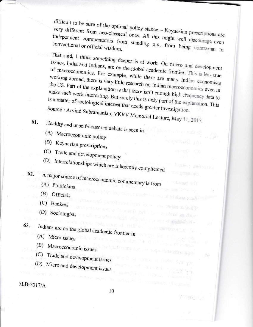Kerala LLB 5 Year 2017 Question Paper PDF