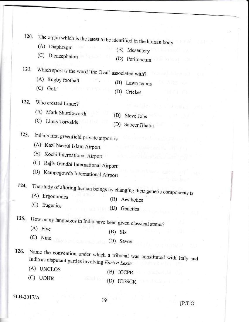 Kerala LLB 5 Year 2017 Question Paper PDF