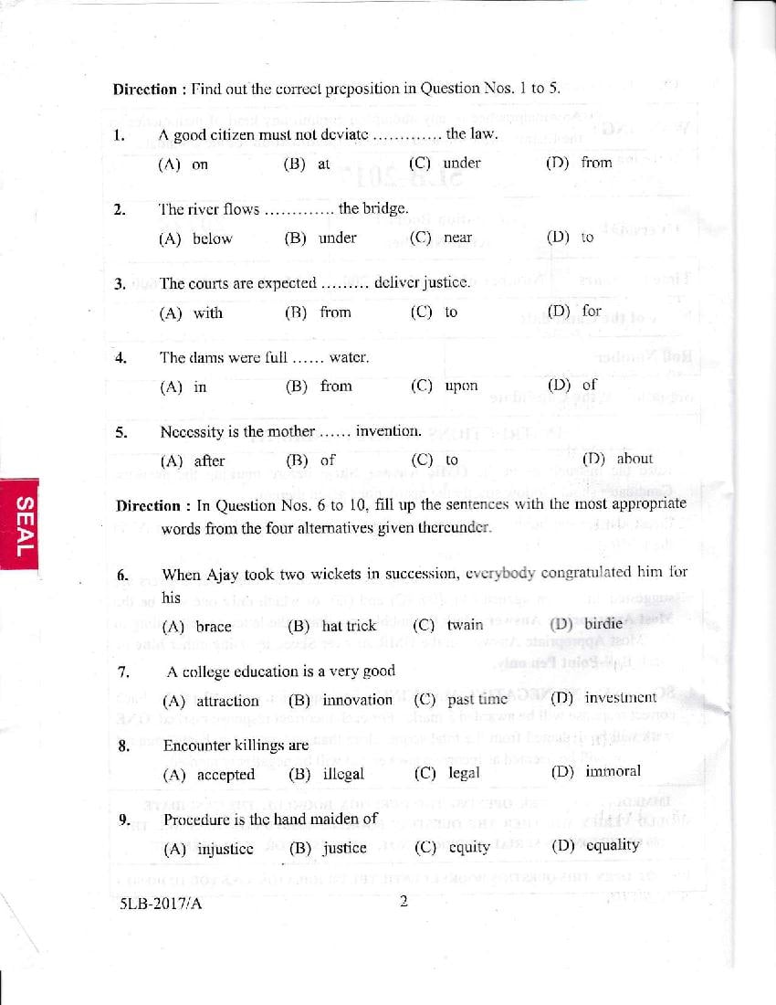 Kerala LLB 5 Year 2017 Question Paper PDF