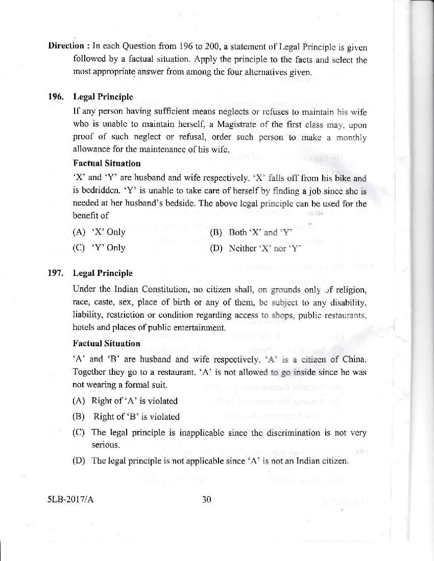 Kerala LLB 5 Year 2017 Question Paper PDF