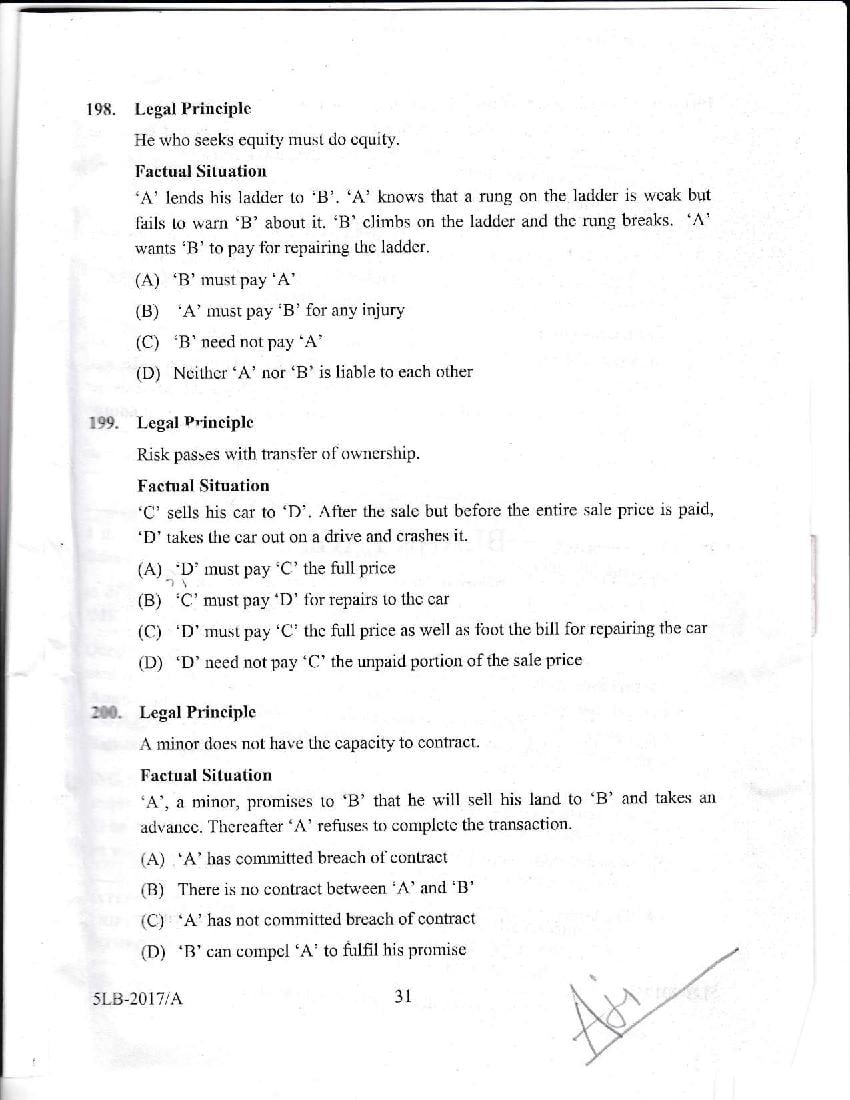 Kerala LLB 5 Year 2017 Question Paper PDF