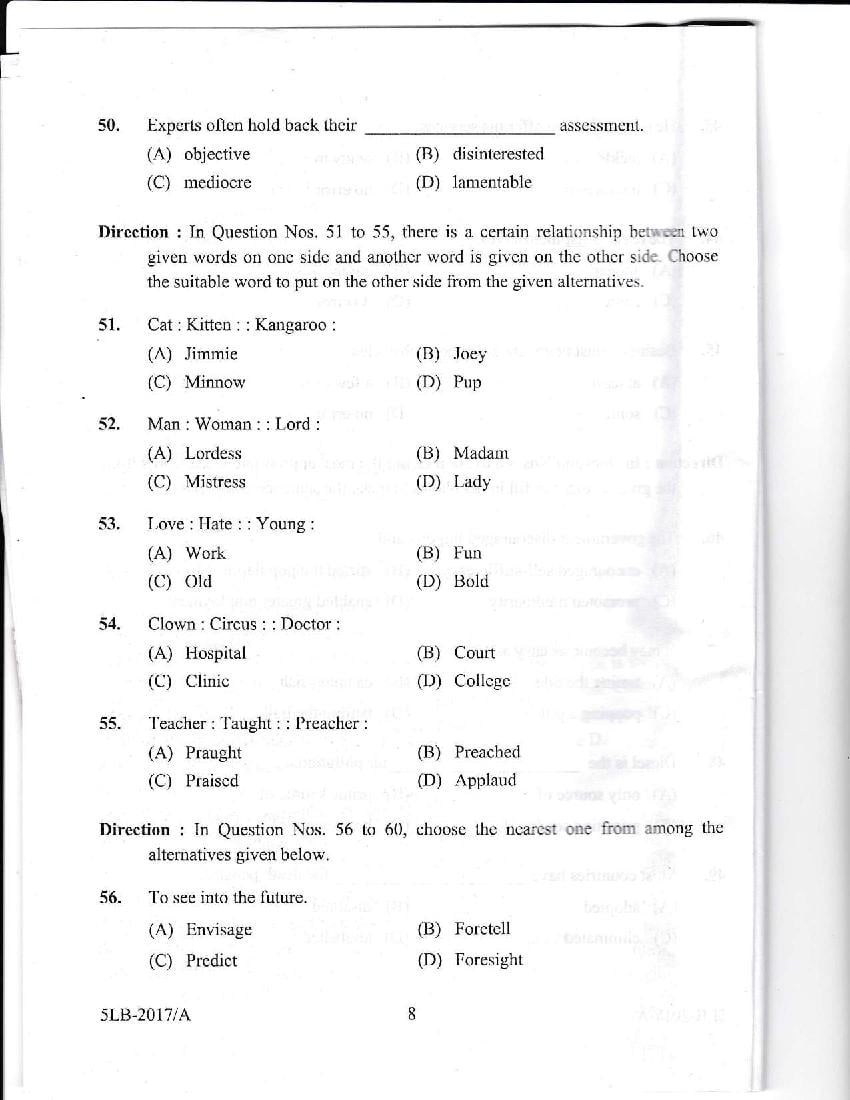 Kerala LLB 5 Year 2017 Question Paper PDF
