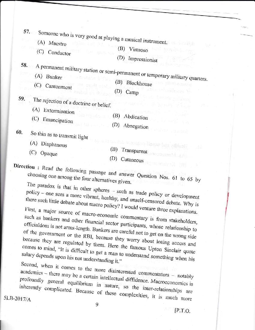 Kerala LLB 5 Year 2017 Question Paper PDF