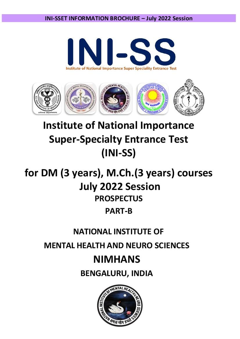 INI SS July 2022 Part-B Information Brochure for NIMHANS - Page 1