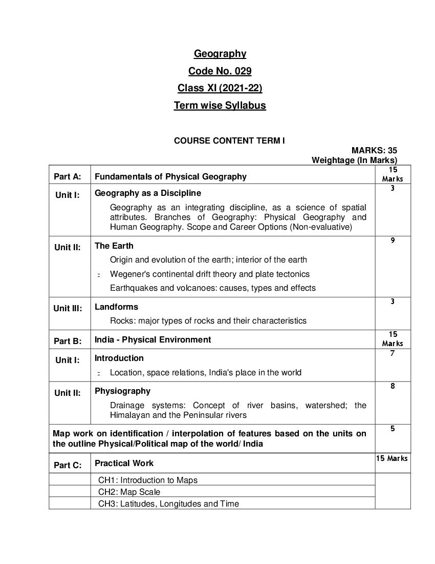 CBSE Class 12 Term Wise Syllabus 2021-22 Geography - Page 1