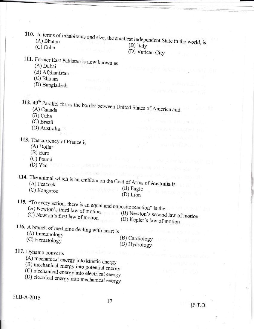 Kerala LLB 5 Year 2015 Question Paper PDF