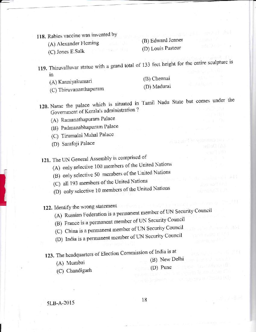 Kerala LLB 5 Year 2015 Question Paper PDF