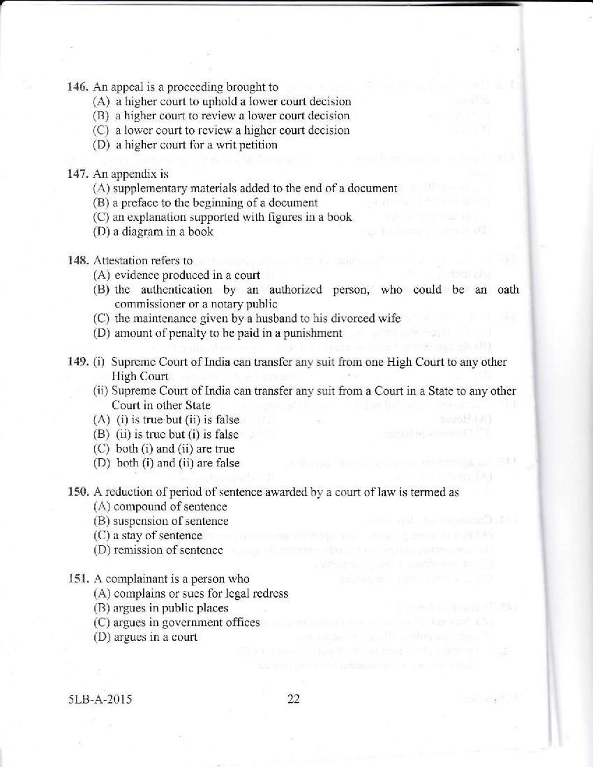 Kerala LLB 5 Year 2015 Question Paper PDF