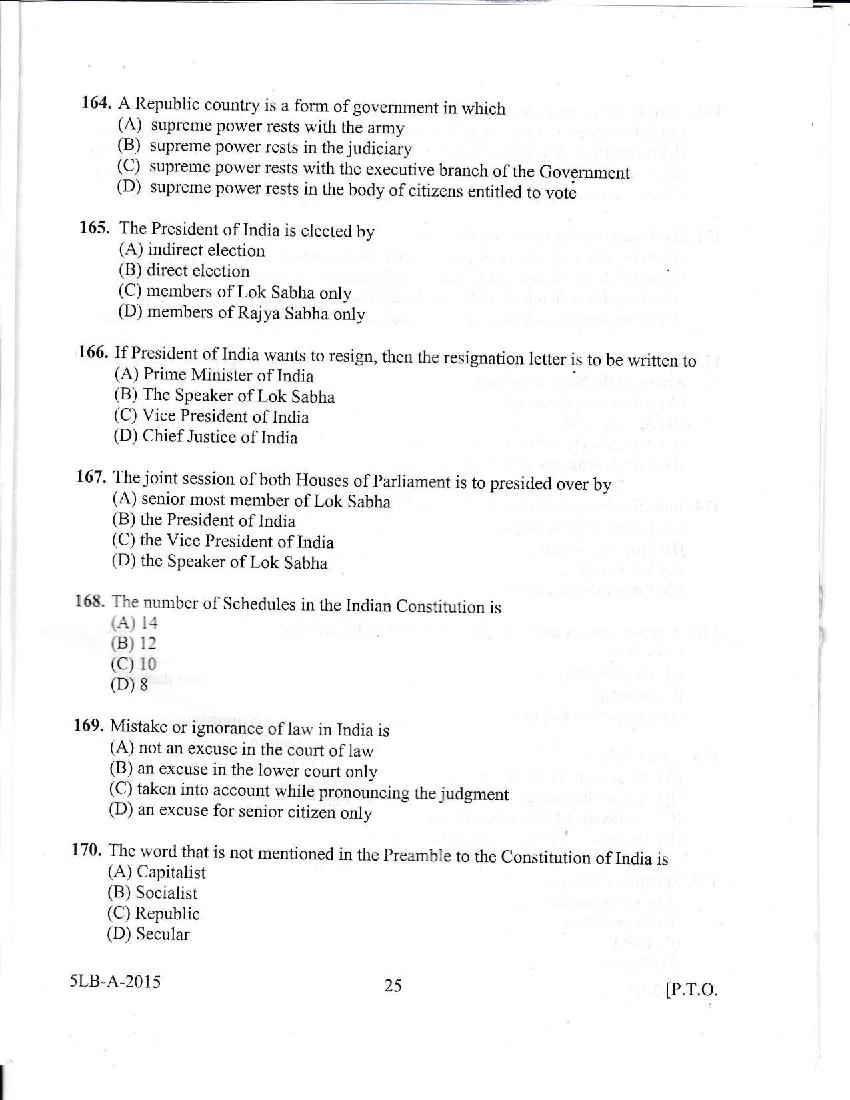 Kerala LLB 5 Year 2015 Question Paper PDF