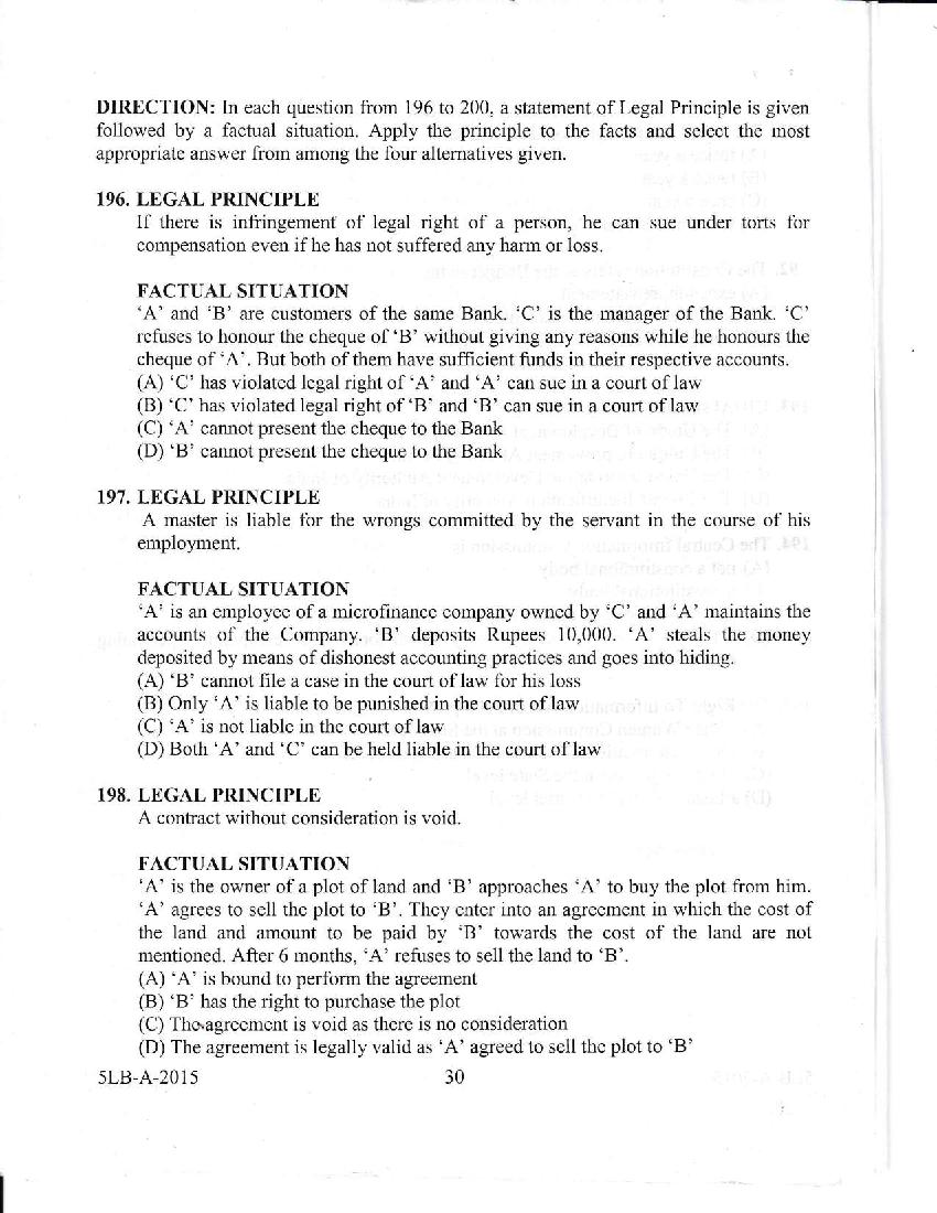 Kerala LLB 5 Year 2015 Question Paper PDF