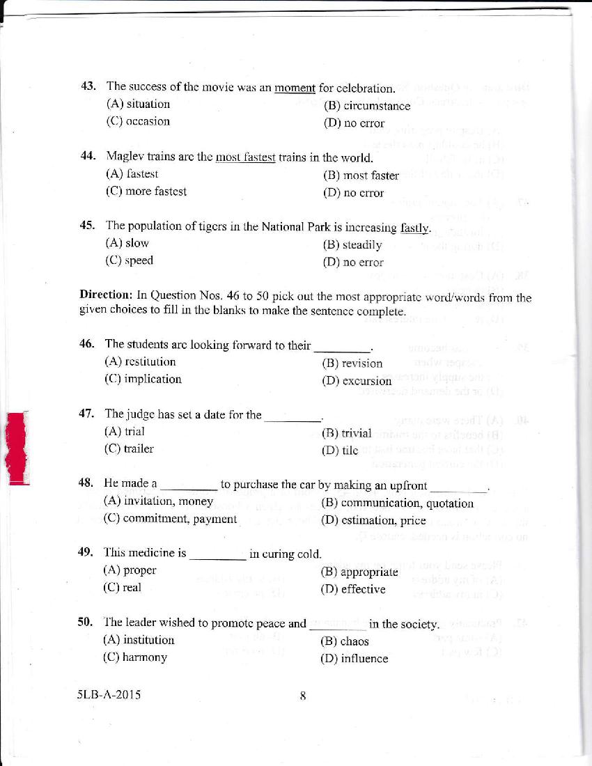 Kerala LLB 5 Year 2015 Question Paper PDF