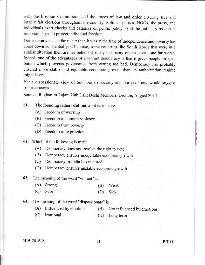 Kerala LLB 5 Year 2016 Question Paper PDF