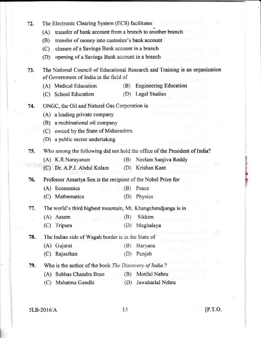 Kerala LLB 5 Year 2016 Question Paper PDF