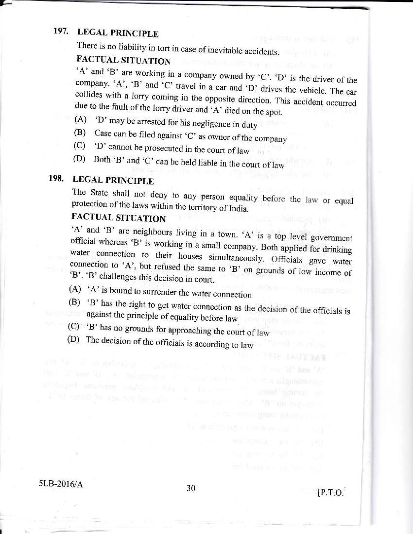 Kerala LLB 5 Year 2016 Question Paper PDF