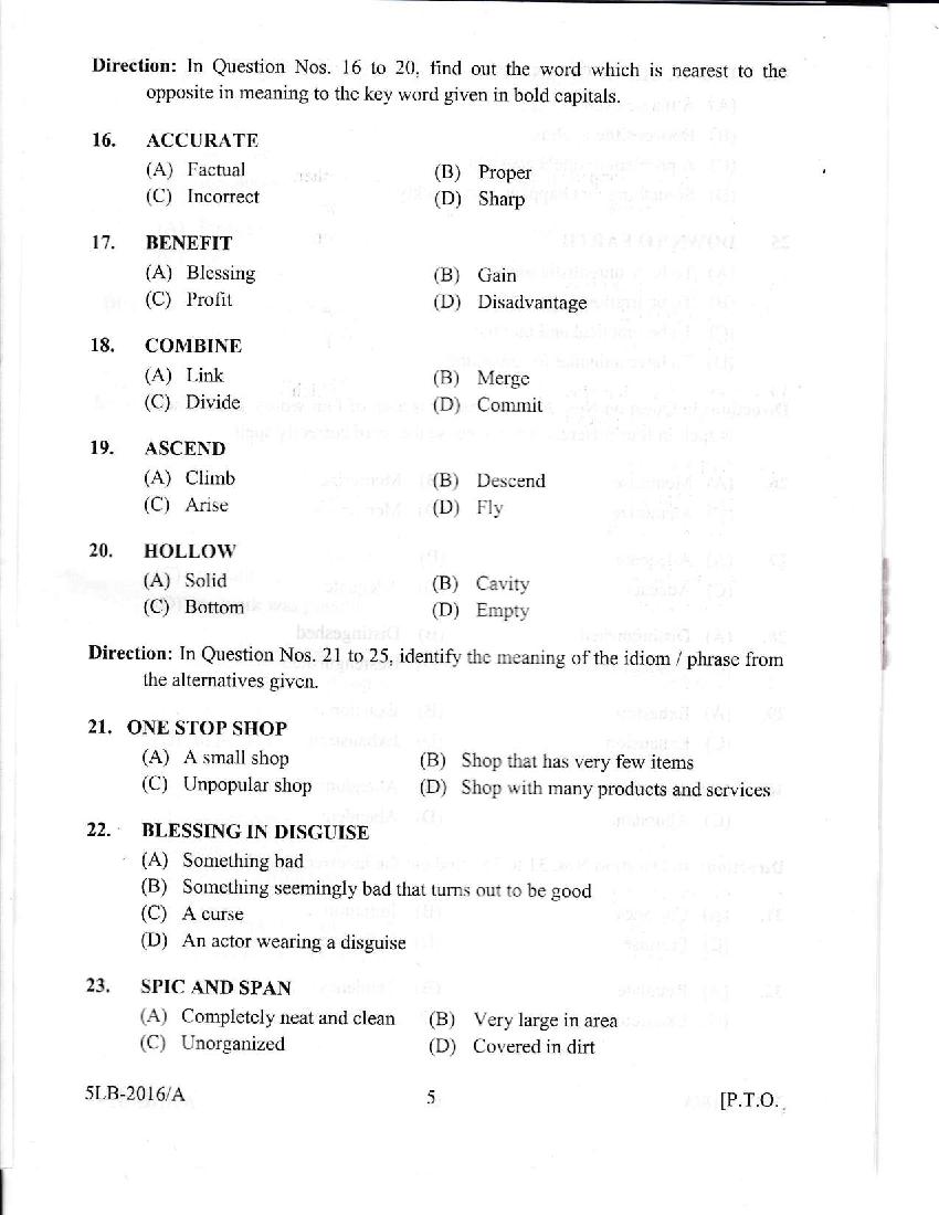 Kerala LLB 5 Year 2016 Question Paper PDF