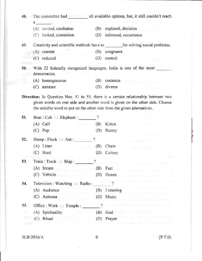 Kerala LLB 5 Year 2016 Question Paper PDF