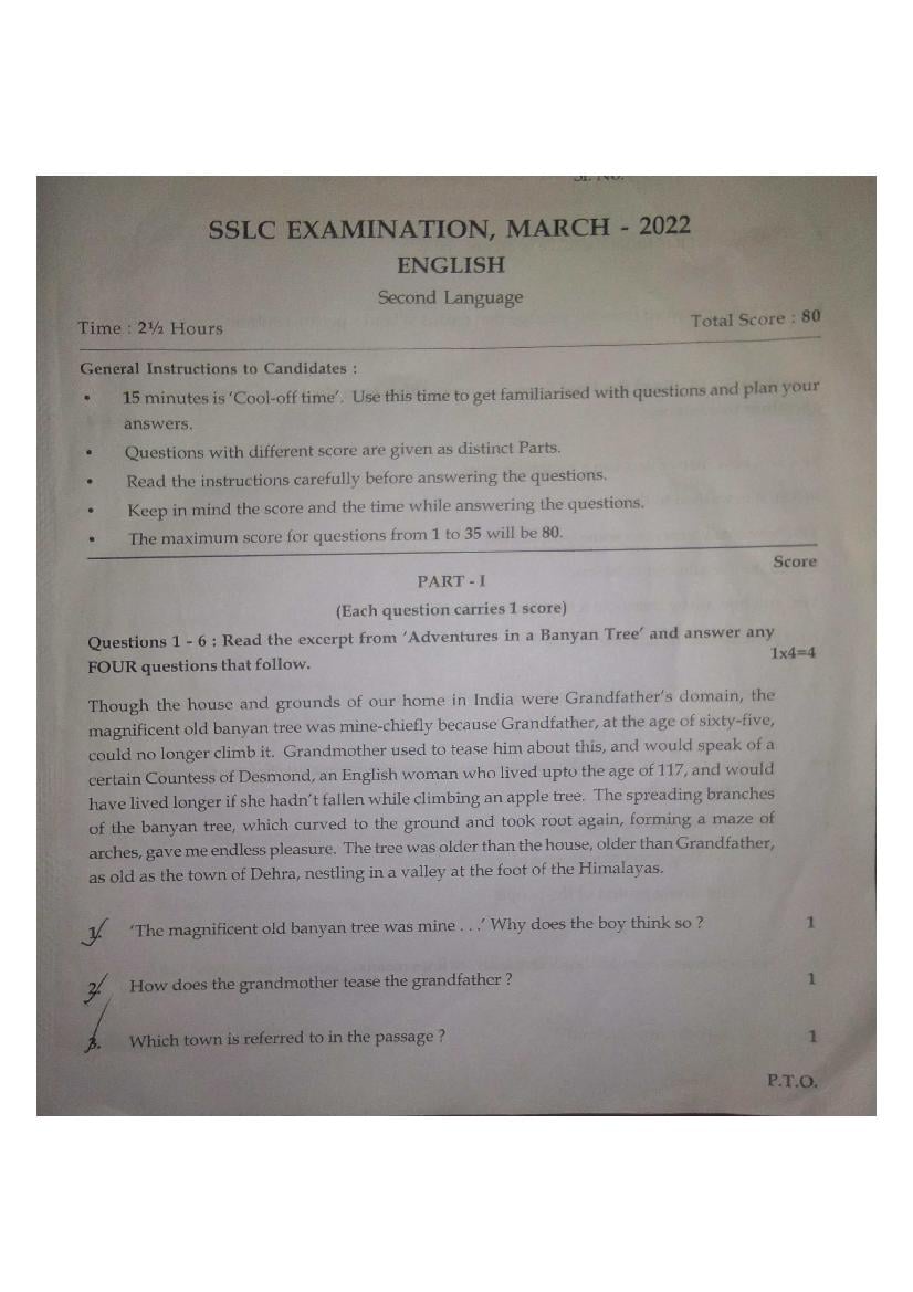 Kerala SSLC 2022 Question Paper English - Page 1