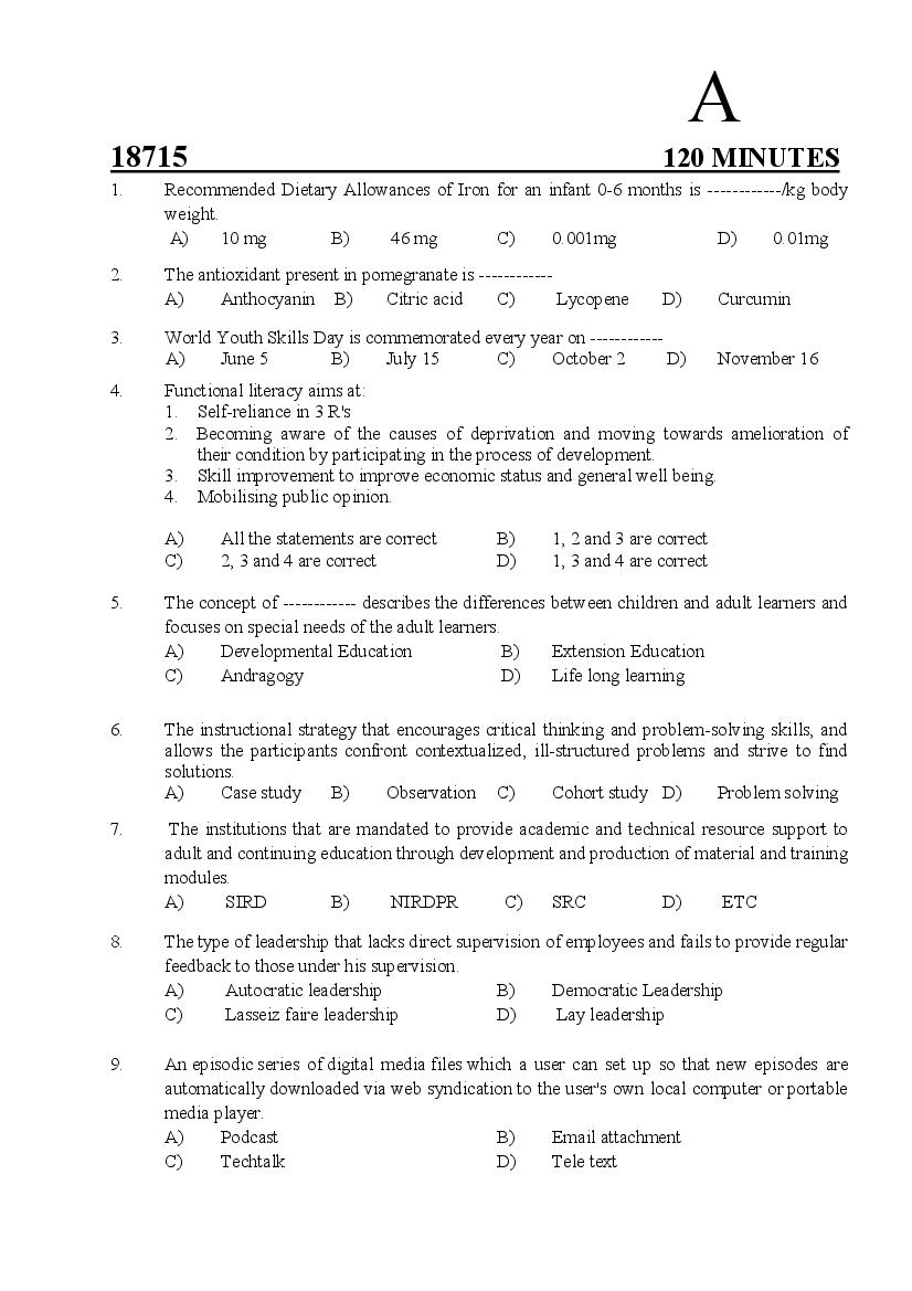 Kerala SET 2018 Jul Question Paper Home Science - Page 1 of 13