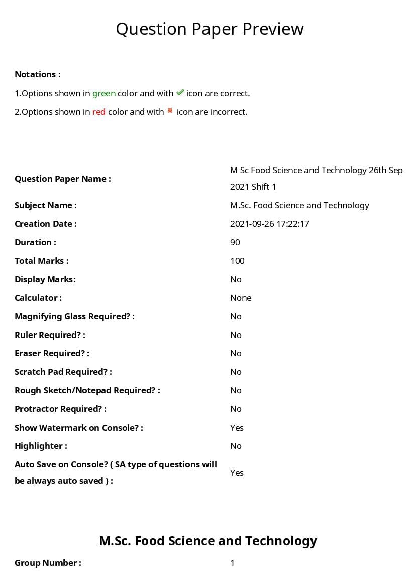 TS CPGET 2021 Question Paper M.Sc Food Science and Technology - Page 1