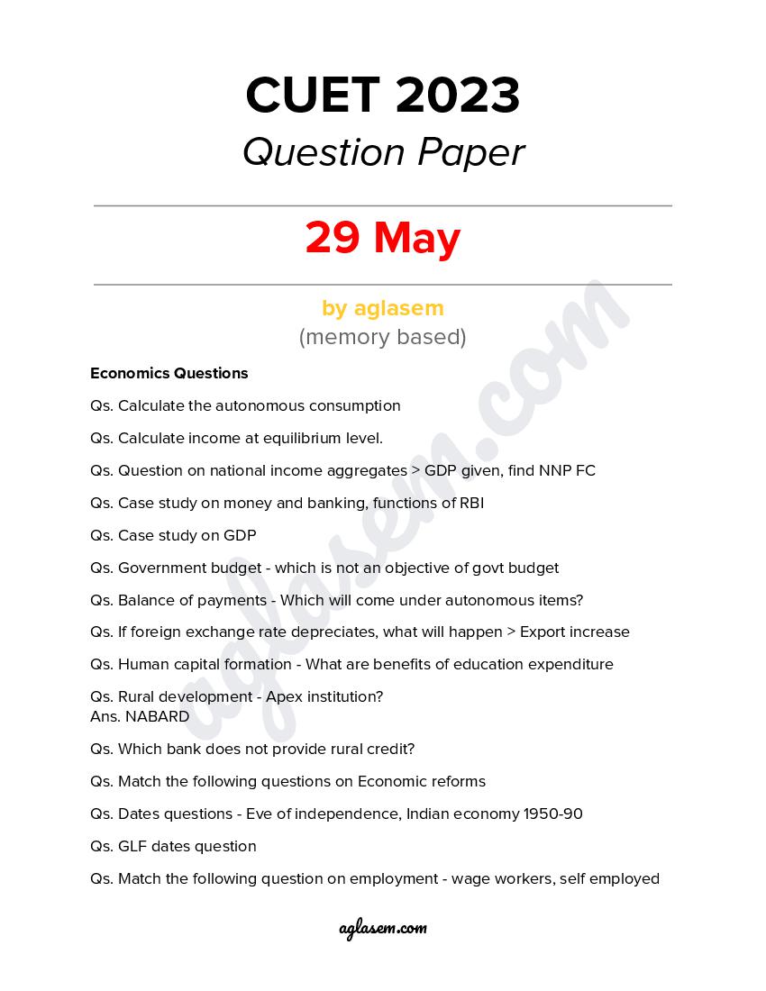 CUET Question Paper 29 May 2023 (PDF) - General Test, All Subjects ...