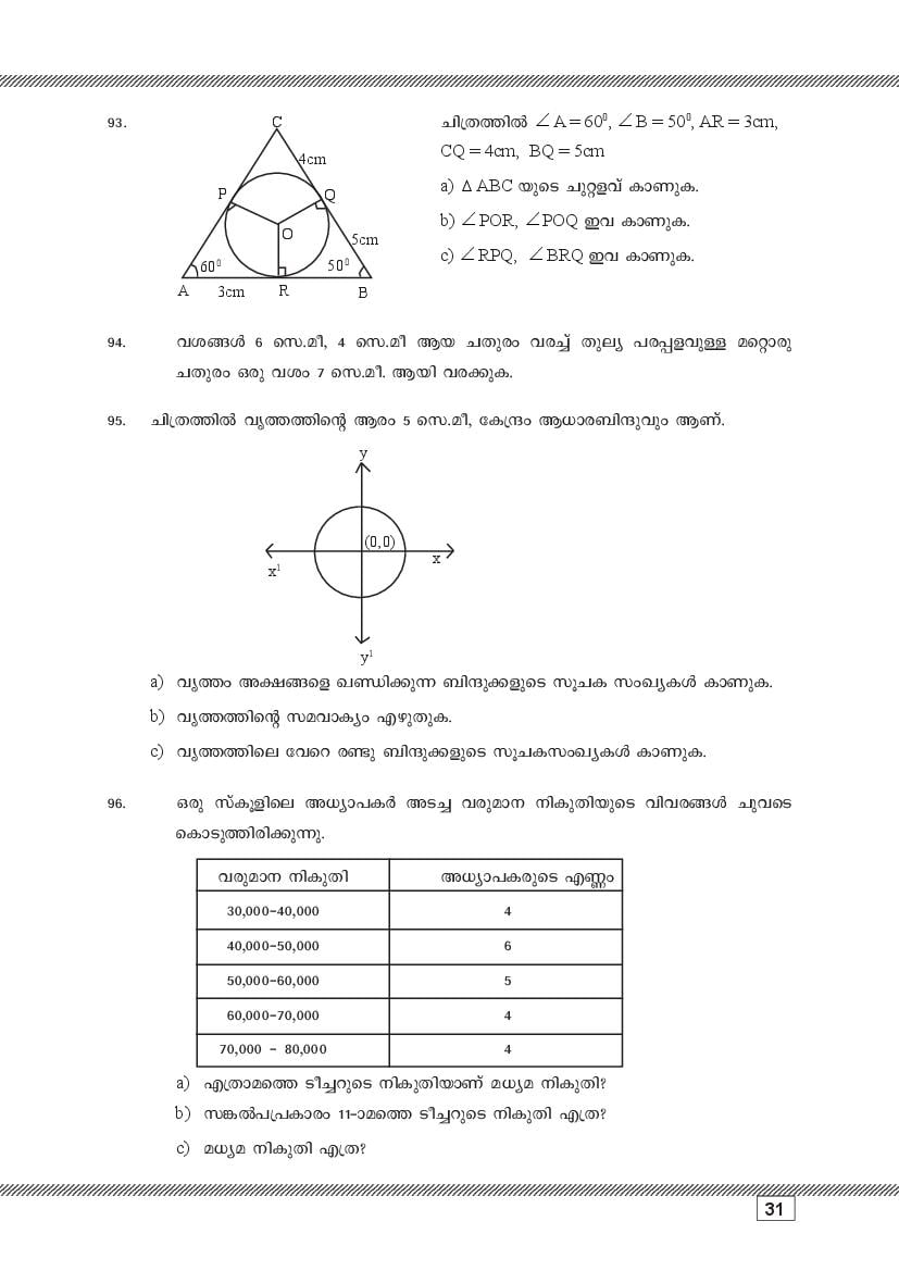 Kerala SSLC Maths (Malayalam Medium) Question Pool (PDF)