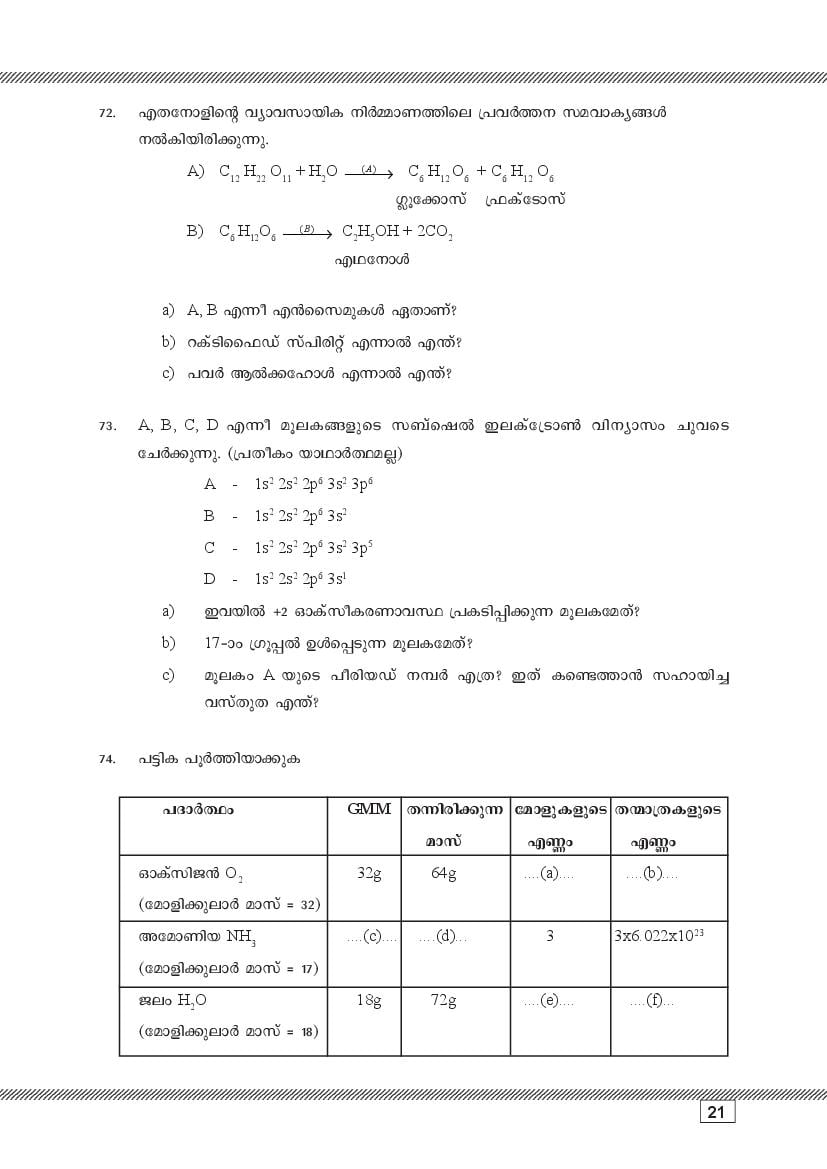 Kerala SSLC Chemistry (Malayalam Medium) Question Pool (PDF)