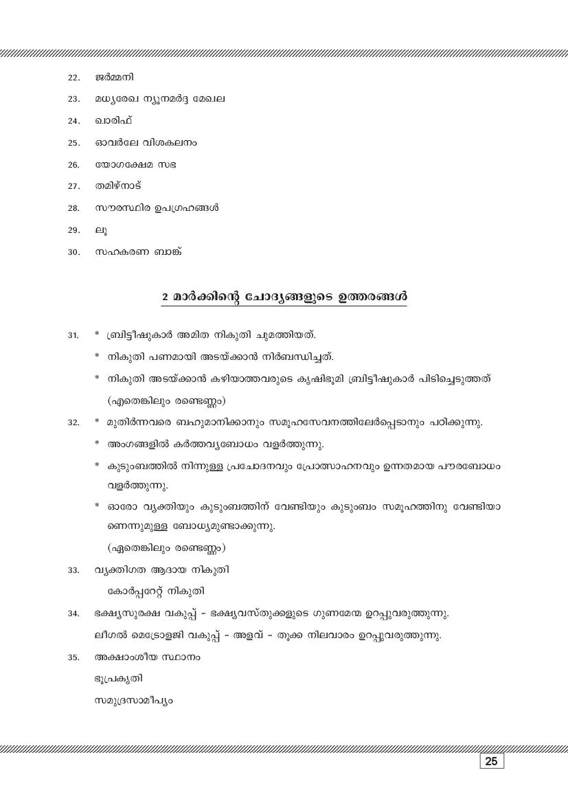 Kerala SSLC Social Science (Malayalam Medium) Question Pool (PDF)