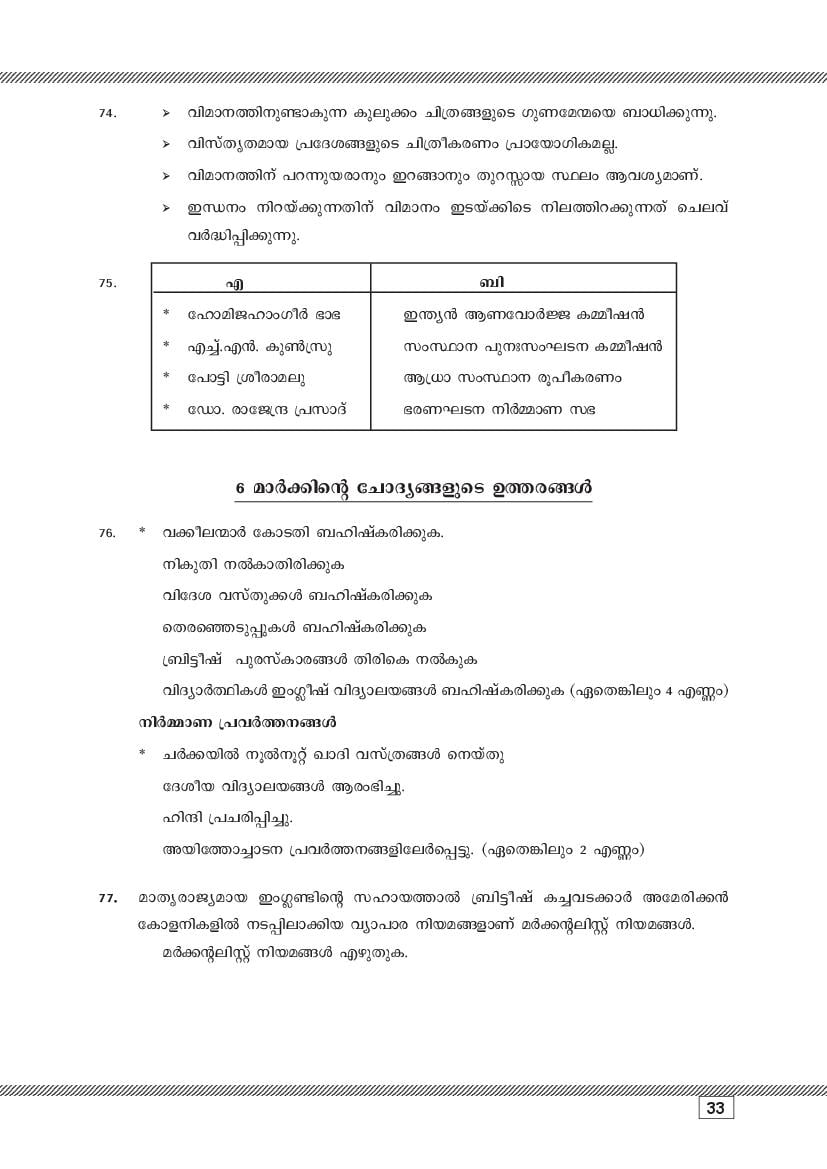 Kerala SSLC Social Science (Malayalam Medium) Question Pool (PDF)