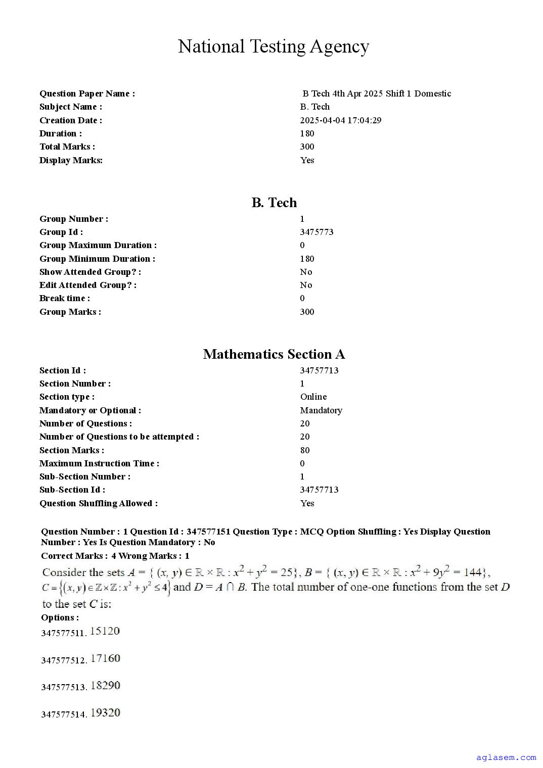 JEE Main 2025 Question Paper (B.Tech) - 4 Apr Shift 1 - Page 1 of 90