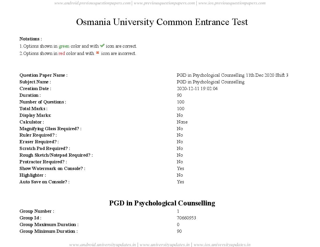 TS CPGET 2020 Question Paper PG Diploma in Psychological Counselling - Page 1