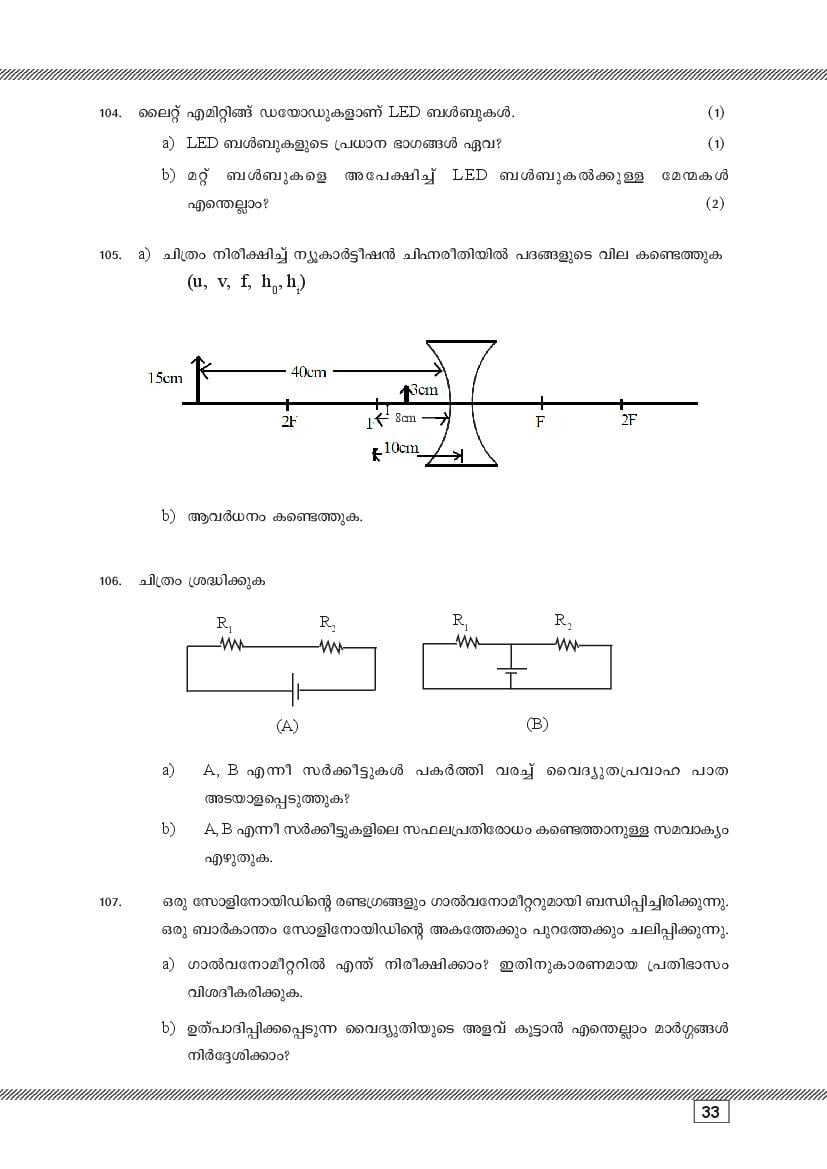 Kerala SSLC Physics (Malayalam Medium) Question Pool (PDF)
