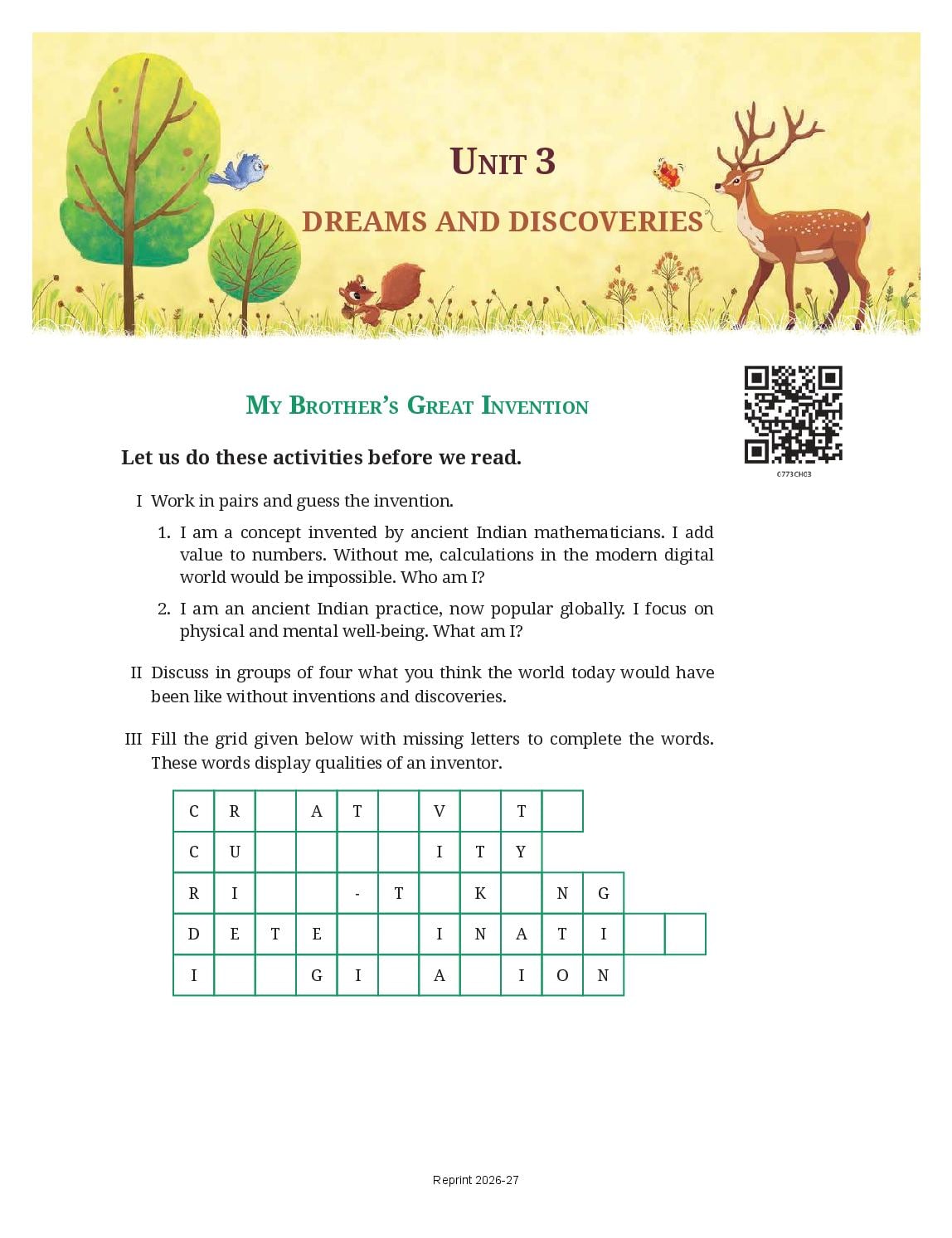 NCERT Book Class 7 English (Poorvi) Chapter 3 Three Days to See - Page 1 of 48