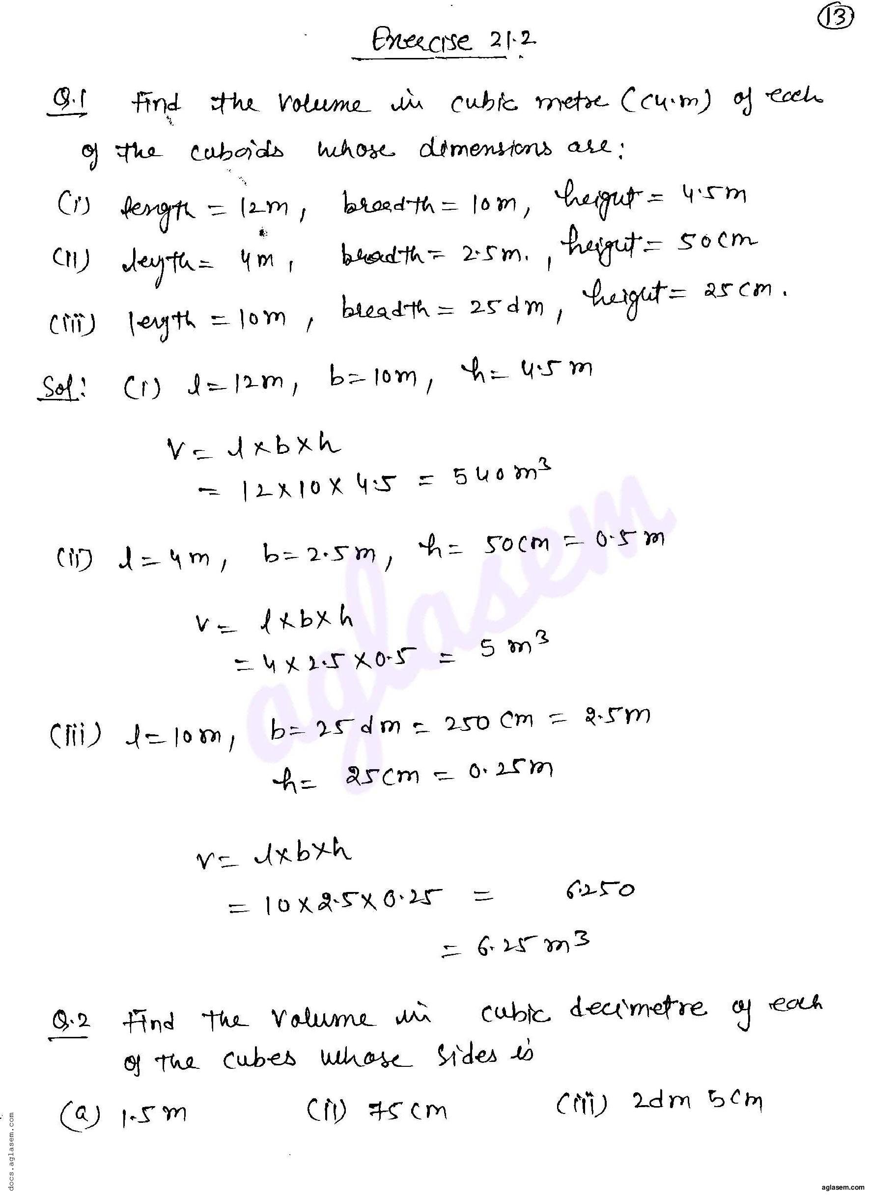 RD Sharma Solutions Class 8 Chapter 21 Mensuration II Volumes and Surface Areas of a Cuboid and a Cube Exercise 21.2 - Page 1