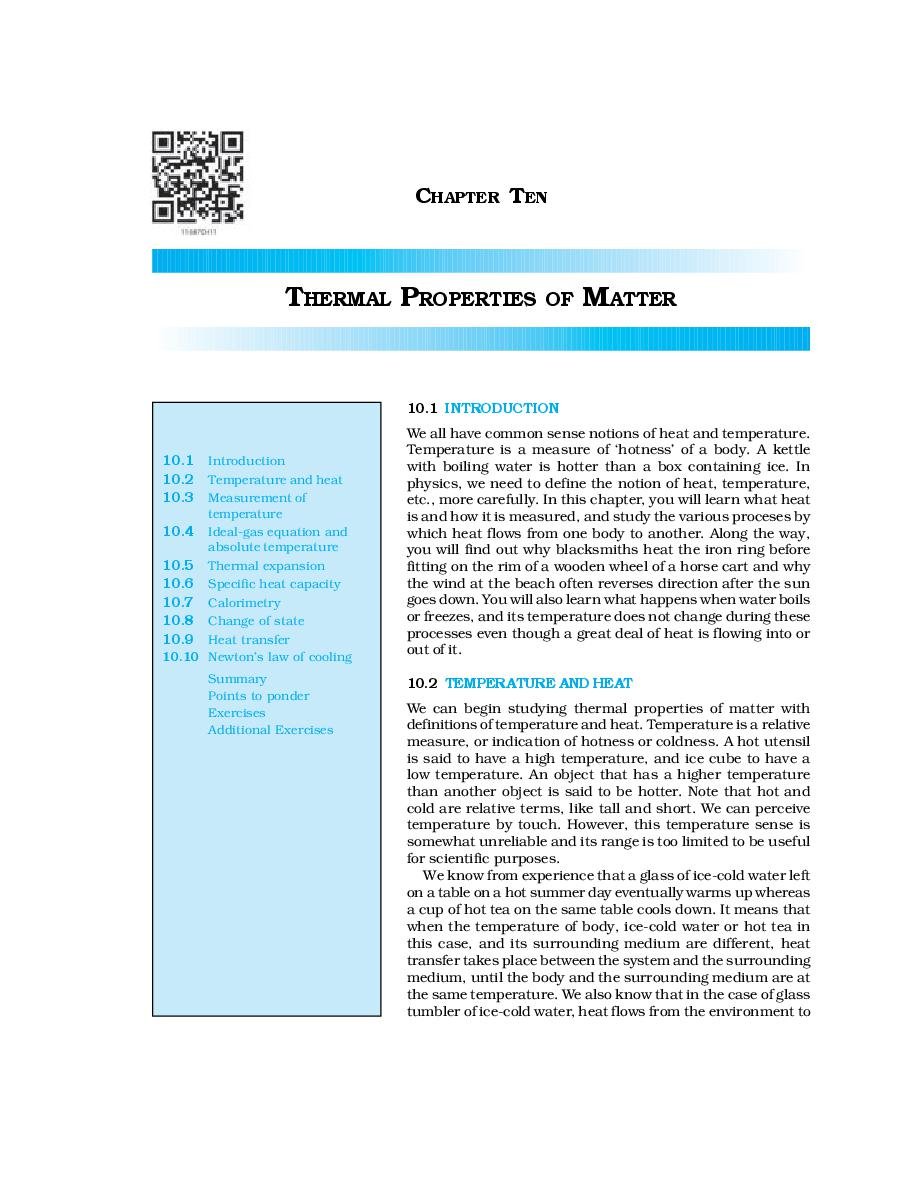 NCERT Book Class 11 Physics Chapter 10 Thermal Properties of Matter - Page 1
