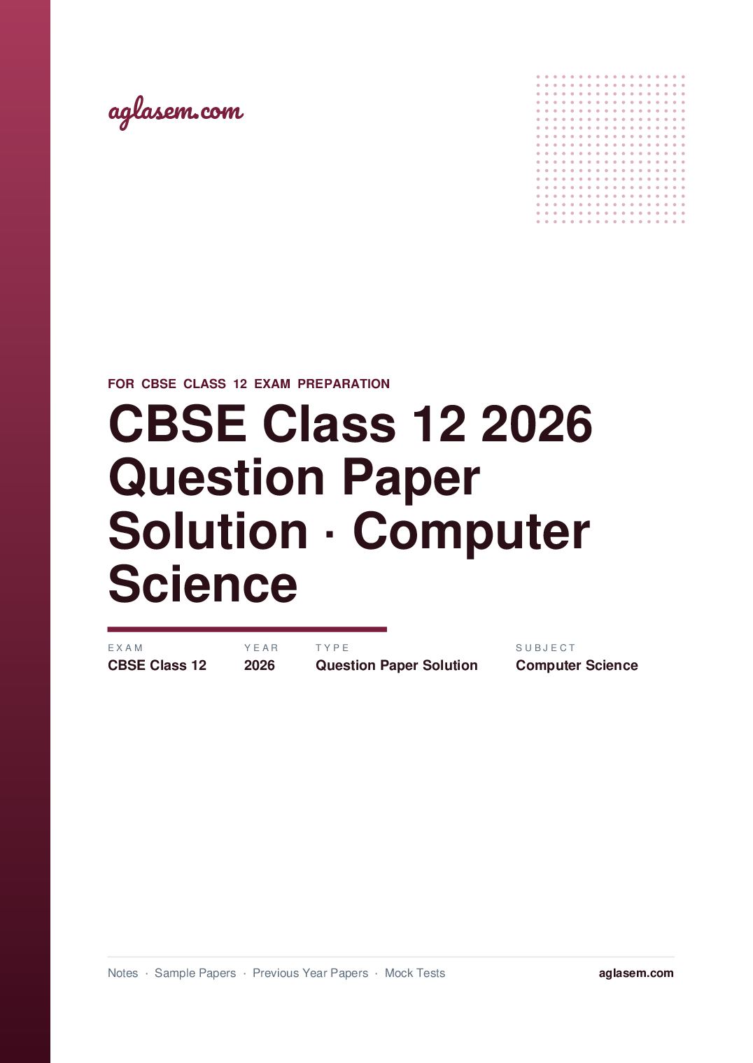 CBSE Class 12 Question Paper 2026 Solution Computer Science - Page 1 of 28