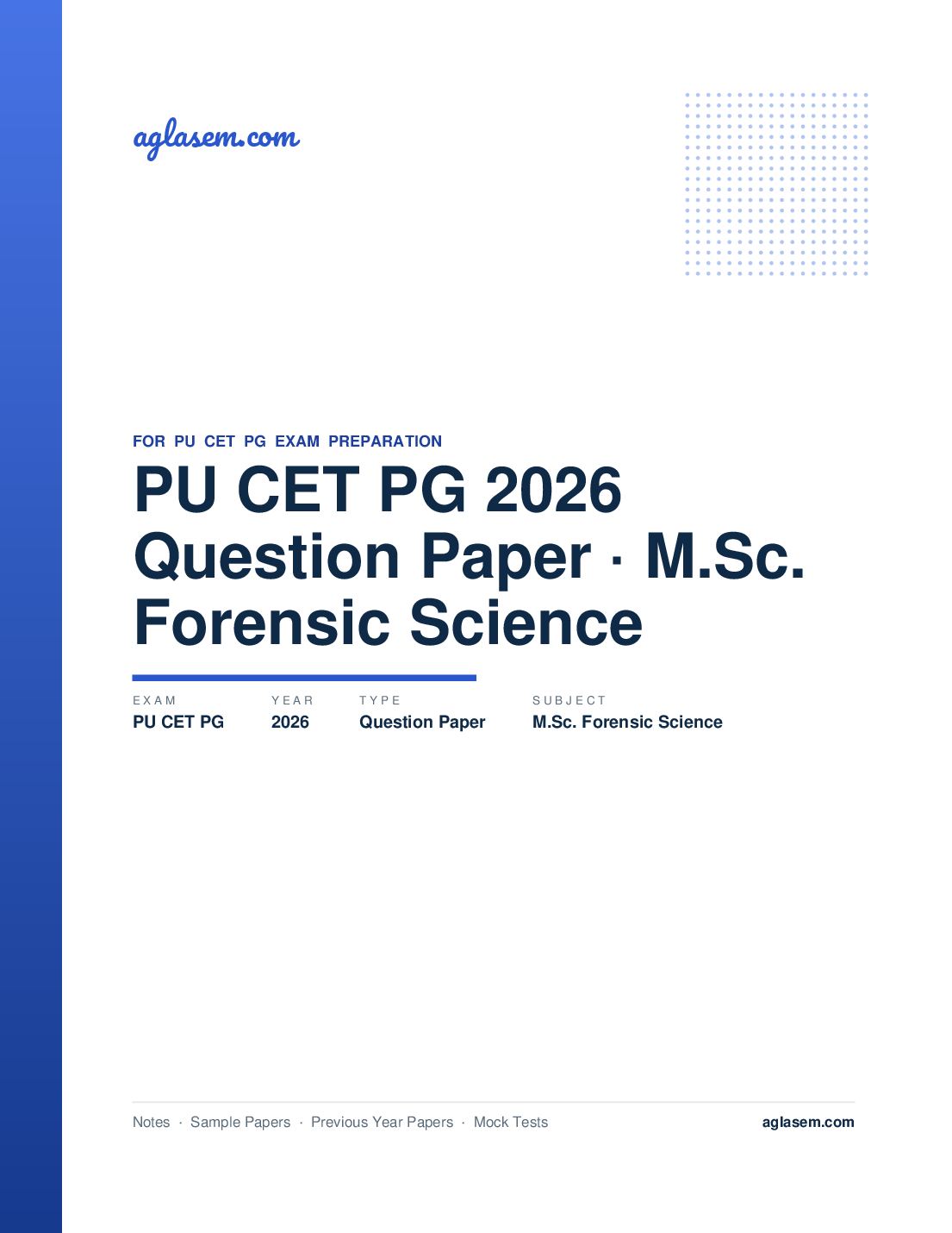 PU CET PG 2026 Question Paper M.Sc. Forensic Science - Page 1 of 15