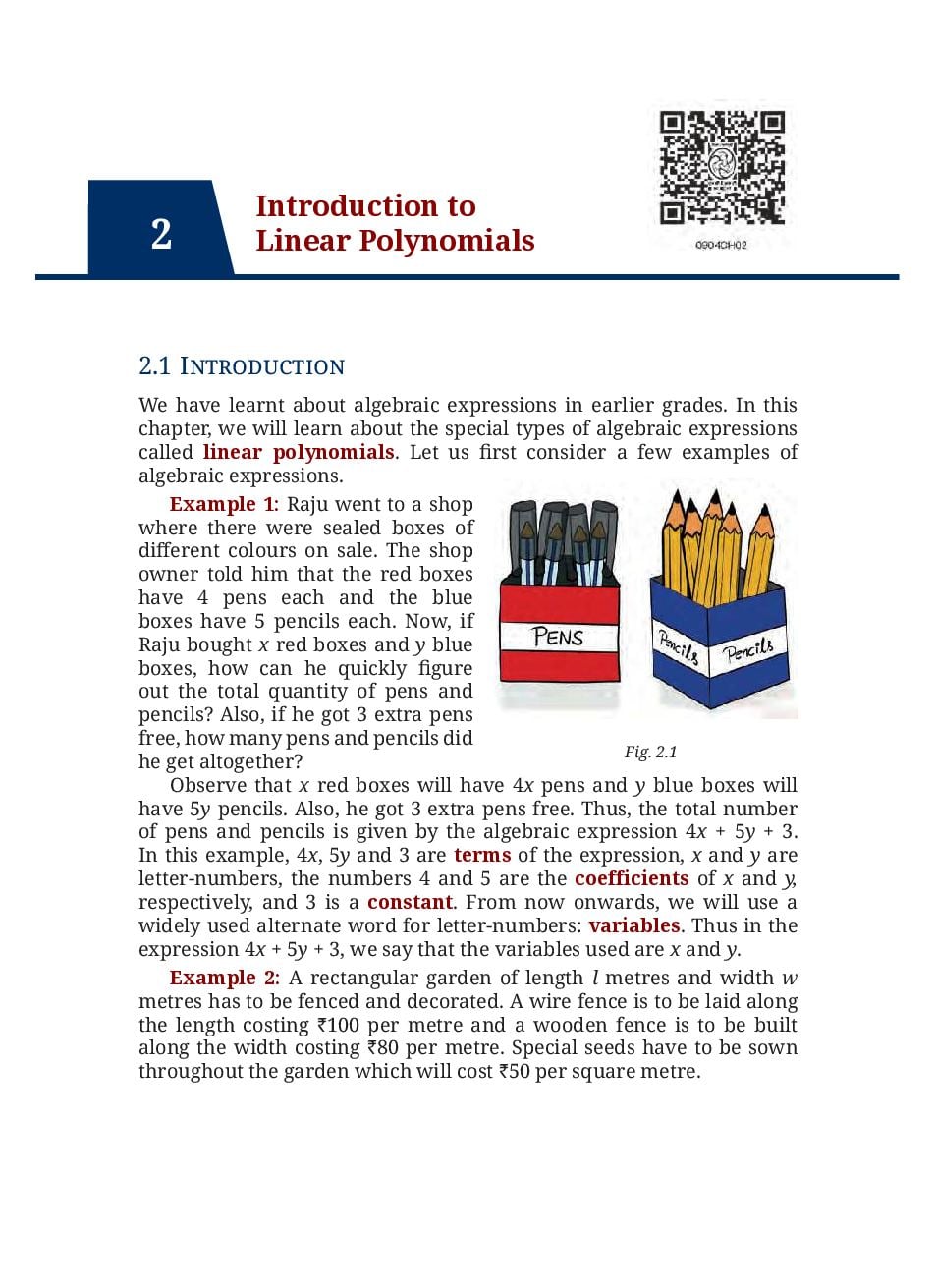 NCERT Book Class 9 Mathematics Chapter 2 Introduction to Linear Polynomials - Page 1 of 25