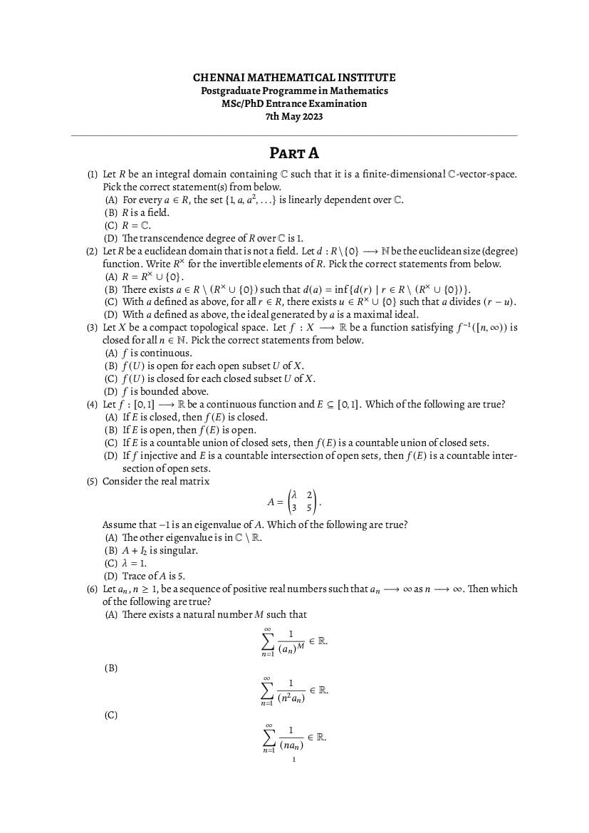 phd entrance exam question papers mathematics