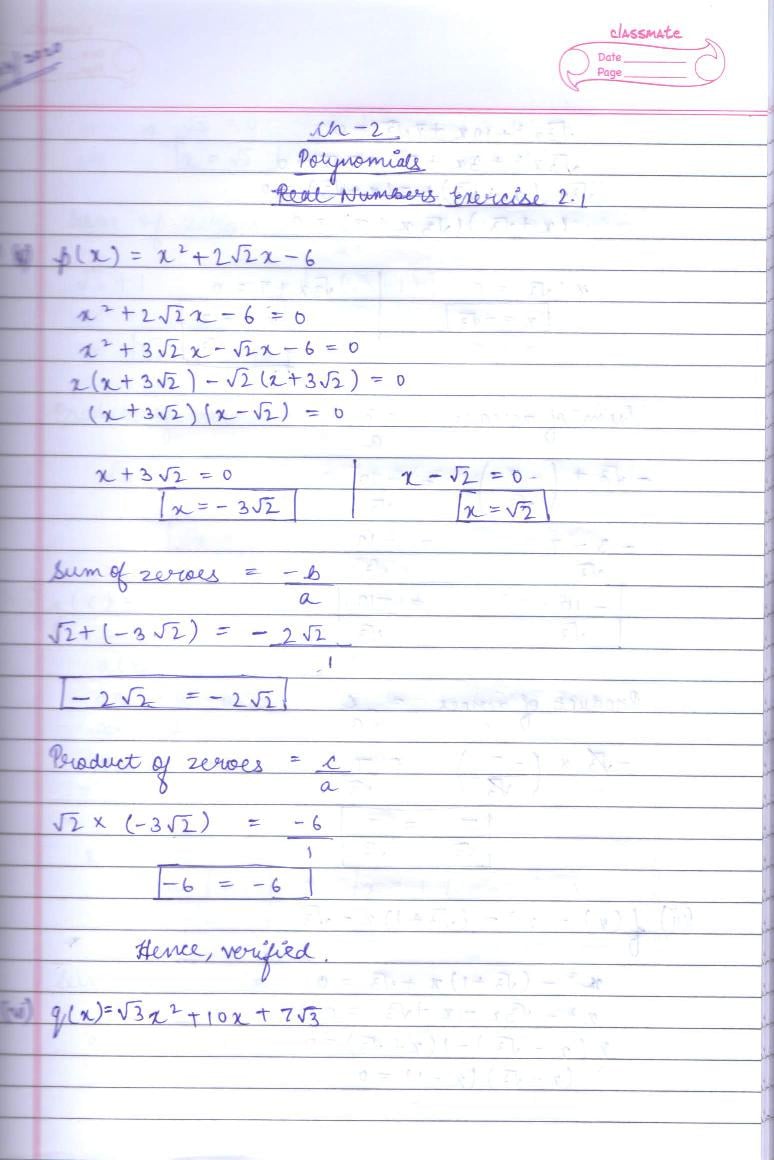RD Sharma Solutions Class 10 Chapter 2 Polynomials Exercise 2.1 - Page 1