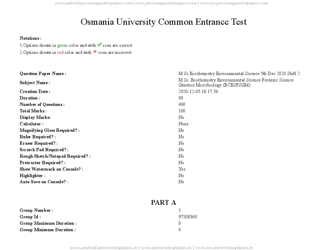 TS CPGET 2020 Question Paper M.Sc Biochemistry Environmental Science - Page 1