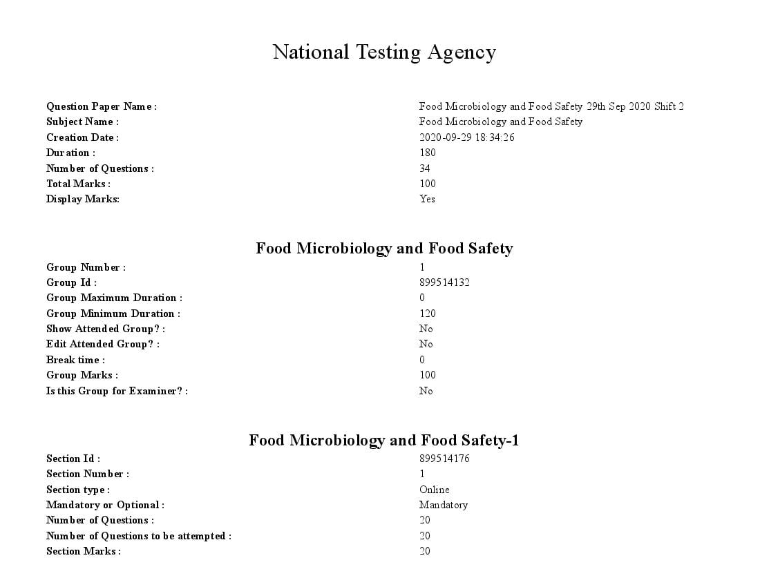 SWAYAM 2020 Question Paper Food Microbiology and Food Safety - Page 1