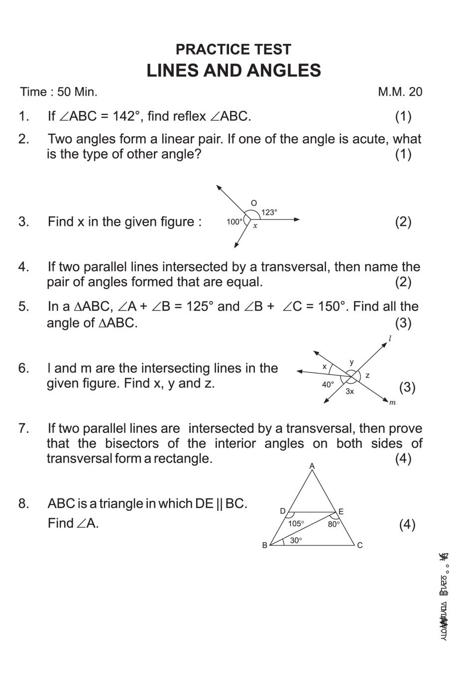 class 9 maths case study questions lines and angles