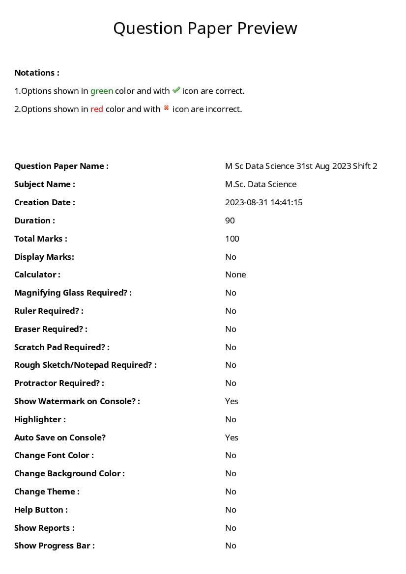 TS CPGET 2023 Answer Key and Question Paper for M.Sc. Data Science - Page 1