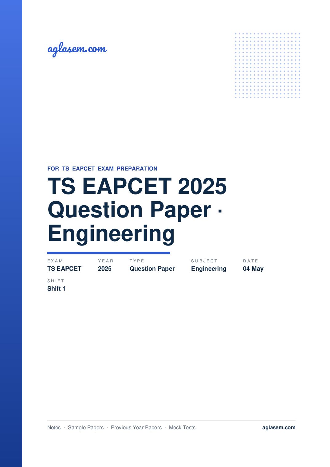 TS EAPCET 2025 Question Paper Engineering 04 May Shift 1 - Page 1 of 74