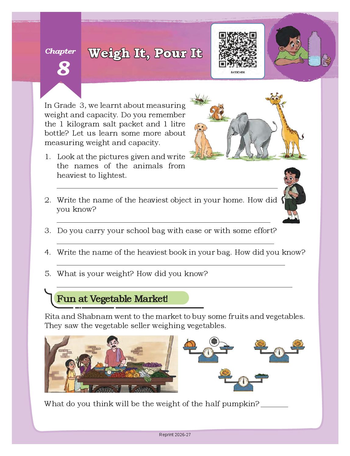 NCERT Book Class 4 Mathematics (Math Mela) Chapter 8 Weigh it, Pour it - Page 1 of 13