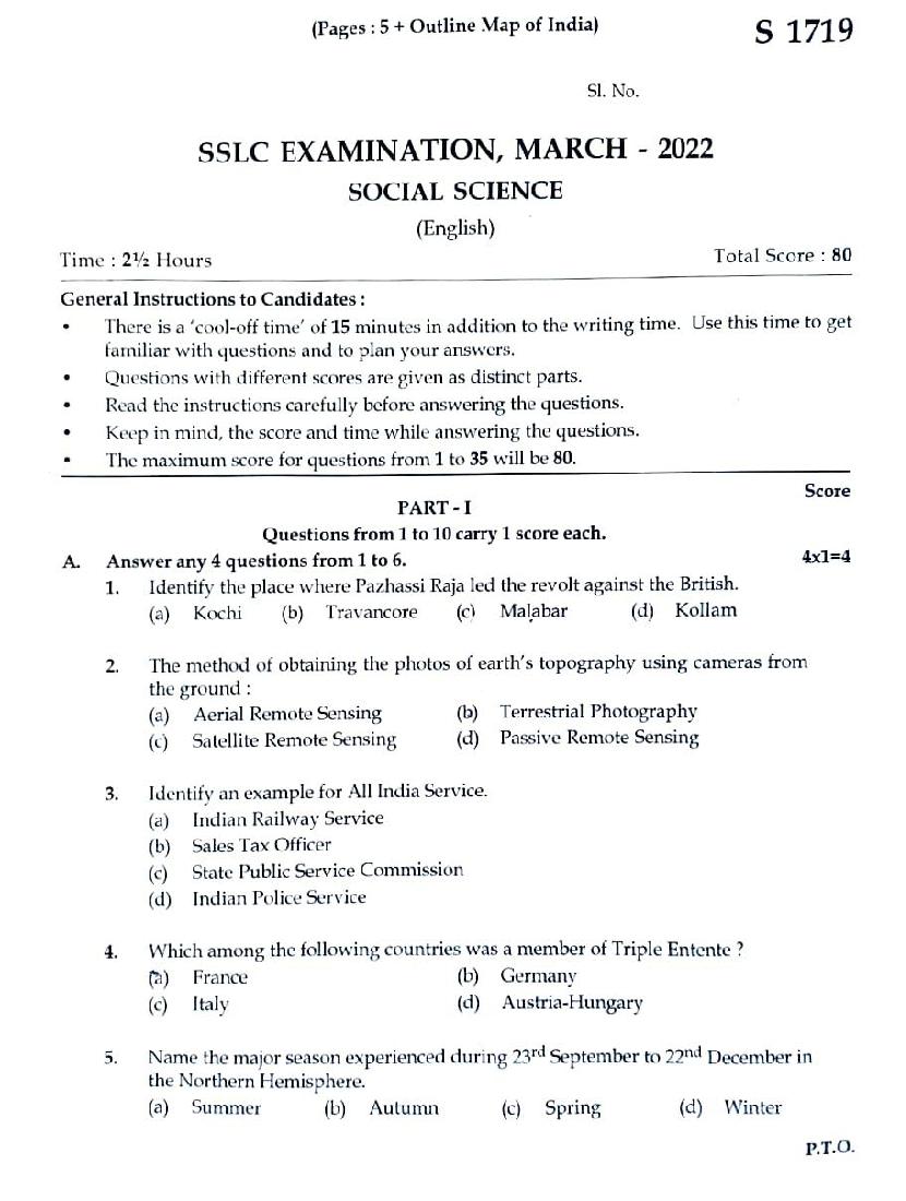 Kerala SSLC 2022 Question Paper Social Science - Page 1