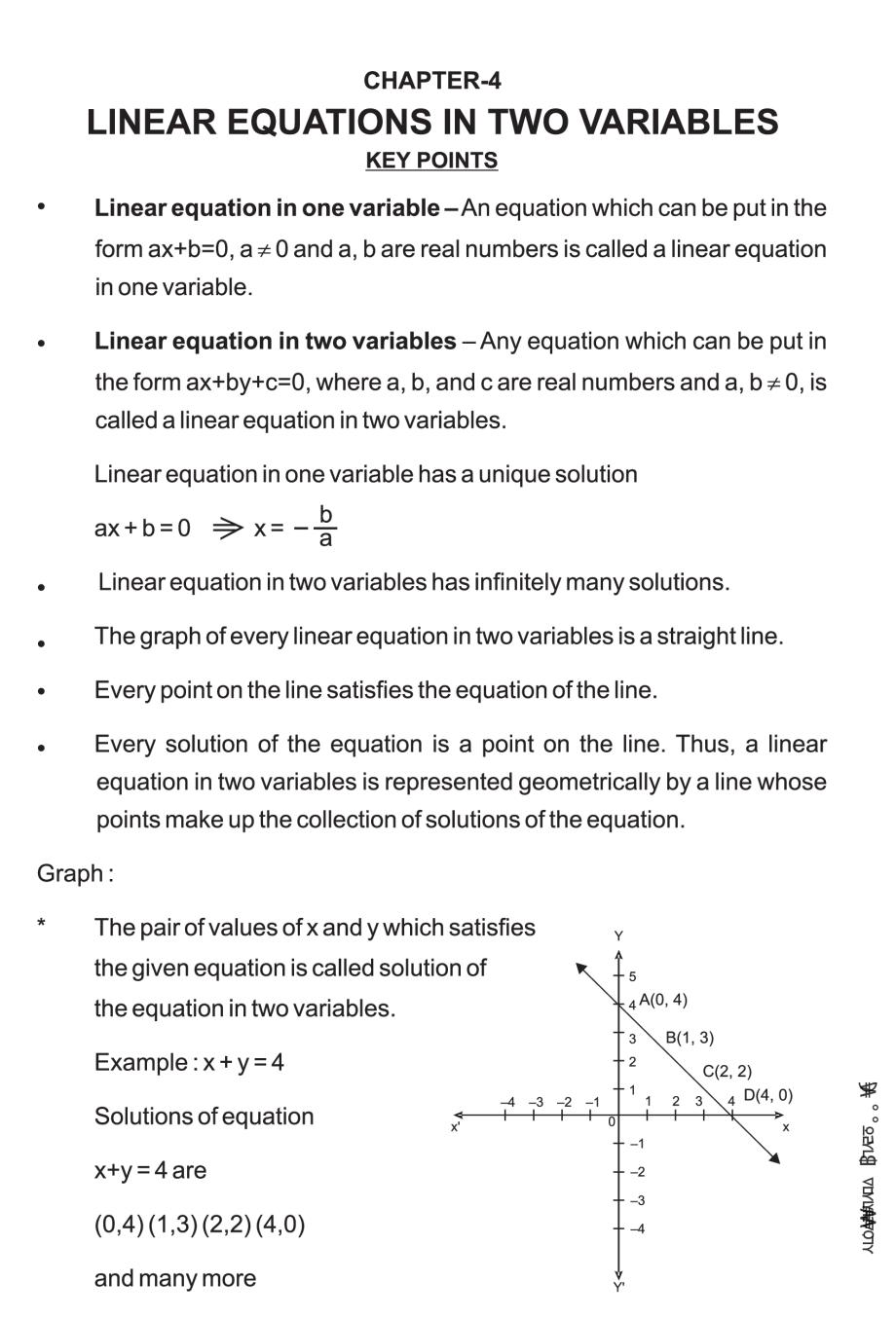 Class 9 Maths Linear Equations In Two Variables Notes All Important Notes 4275