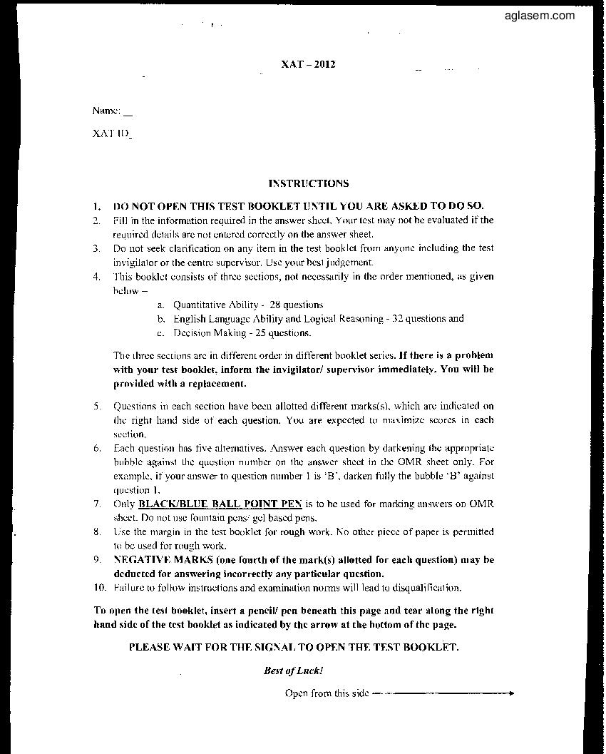 XAT 2012 Question Paper - Page 1